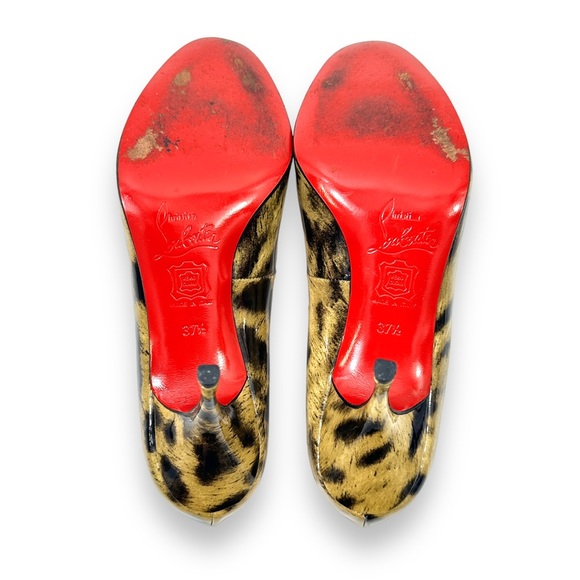 Christian Louboutin Leopard Print Glossy Patent Leather Ankle Strap Pumps - Picture 7 of 9
